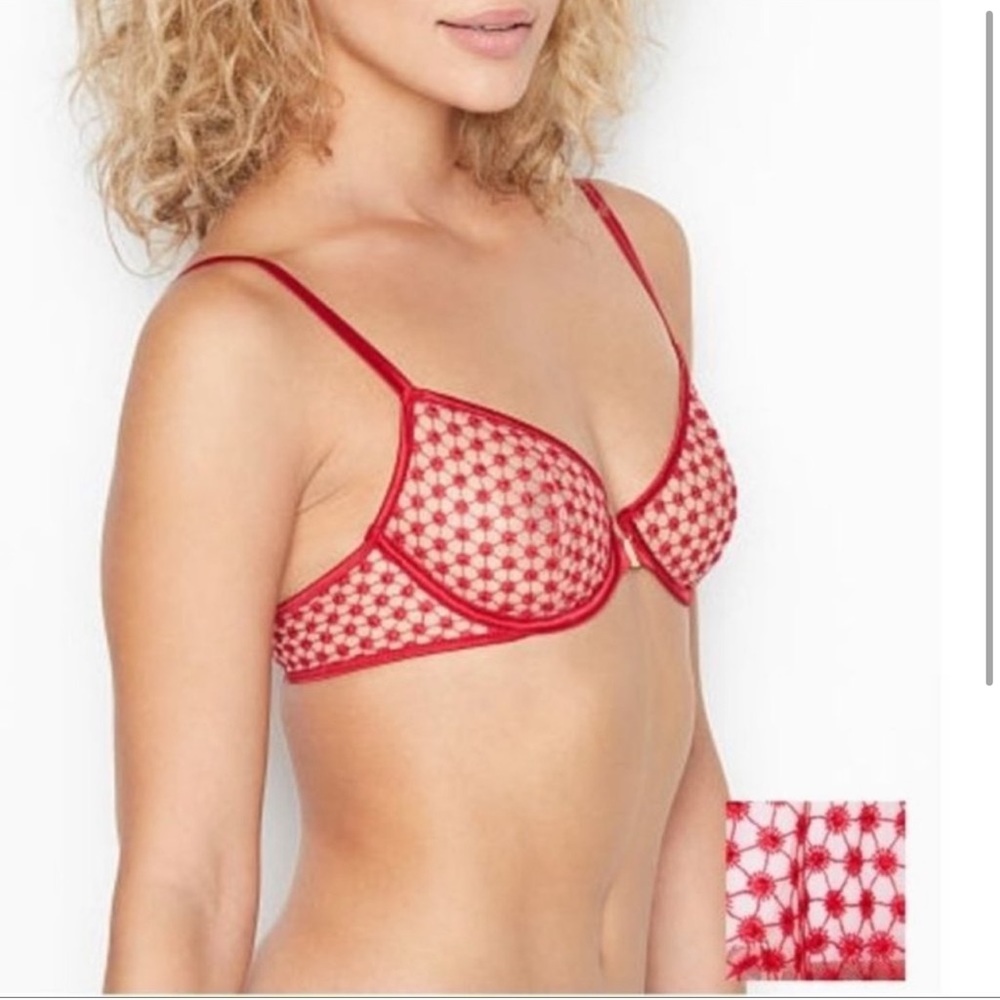 Victoria Secret LUXE LINGERIE Demi Bra size 32D unlined red color